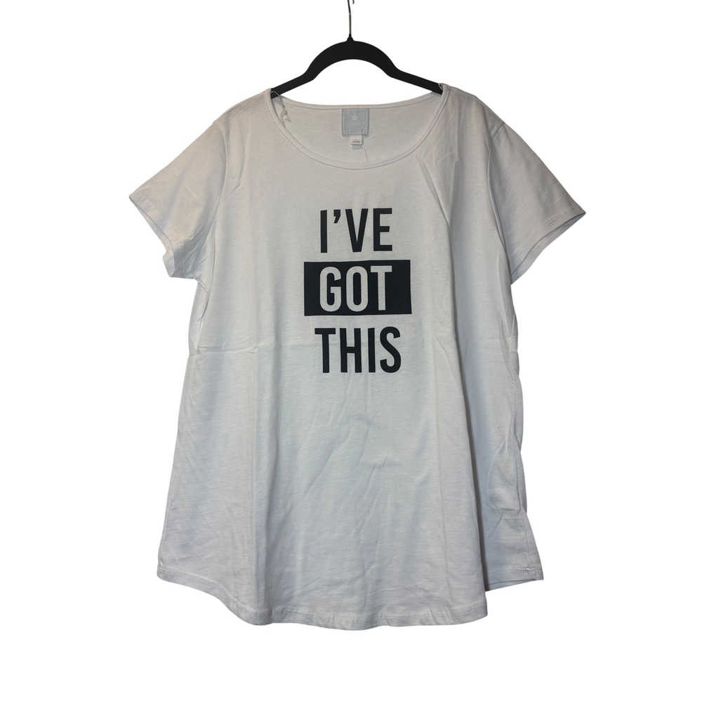 Sunday NWT Womens I've Got This Graphic T-Shirt White Cotton Short Sleeve Large